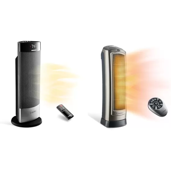 Lasko Ellipse Ceramic Tower Heater for Home with Tipover Switch, Child Lock, Digital Display, Thermostat, Wide Oscillation, Remote, Timer, For Bedroom, Office, Living Room, Den, 1500W, Black, CT18950