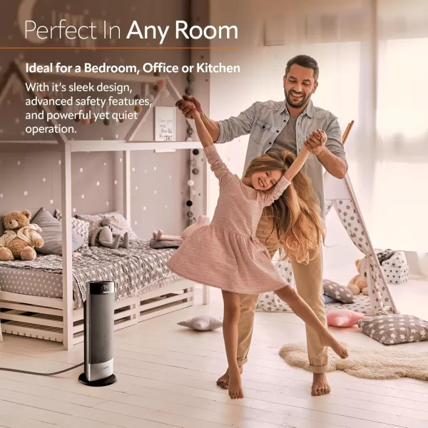 Lasko Ellipse Ceramic Tower Heater for Home with Tipover Switch, Child Lock, Digital Display, Thermostat, Wide Oscillation, Remote, Timer, For Bedroom, Office, Living Room, Den, 1500W, Black, CT18950