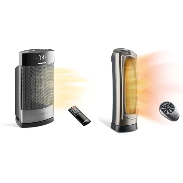 Lasko Ellipse Ceramic Tower Heater for Home with Tipover Switch, Child Lock, Digital Display, Thermostat, Wide Oscillation, Remote, Timer, For Bedroom, Office, Living Room, Den, 1500W, Black, CT18950