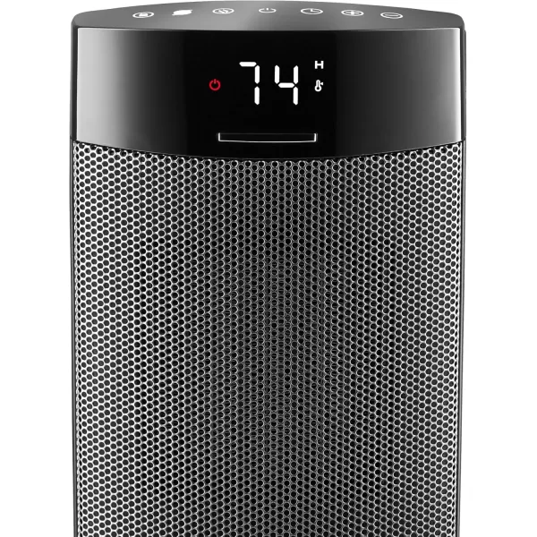 Lasko Ellipse Ceramic Tower Heater for Home with Tipover Switch, Child Lock, Digital Display, Thermostat, Wide Oscillation, Remote, Timer, For Bedroom, Office, Living Room, Den, 1500W, Black, CT18950