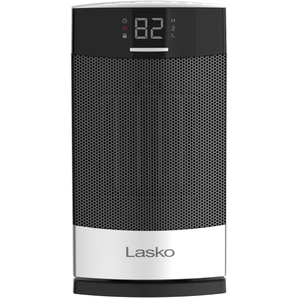 Lasko Ellipse Ceramic Tower Heater for Home with Tipover Switch, Child Lock, Digital Display, Thermostat, Wide Oscillation, Remote, Timer, For Bedroom, Office, Living Room, Den, 1500W, Black, CT18950