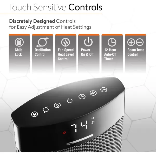 Lasko Ellipse Ceramic Tower Heater for Home with Tipover Switch, Child Lock, Digital Display, Thermostat, Wide Oscillation, Remote, Timer, For Bedroom, Office, Living Room, Den, 1500W, Black, CT18950