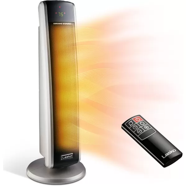 Lasko Ellipse Ceramic Tower Heater for Home with Tipover Switch, Child Lock, Digital Display, Thermostat, Wide Oscillation, Remote, Timer, For Bedroom, Office, Living Room, Den, 1500W, Black, CT18950