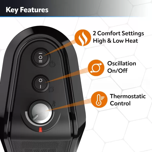 Lasko Ellipse Ceramic Tower Heater for Home with Tipover Switch, Child Lock, Digital Display, Thermostat, Wide Oscillation, Remote, Timer, For Bedroom, Office, Living Room, Den, 1500W, Black, CT18950