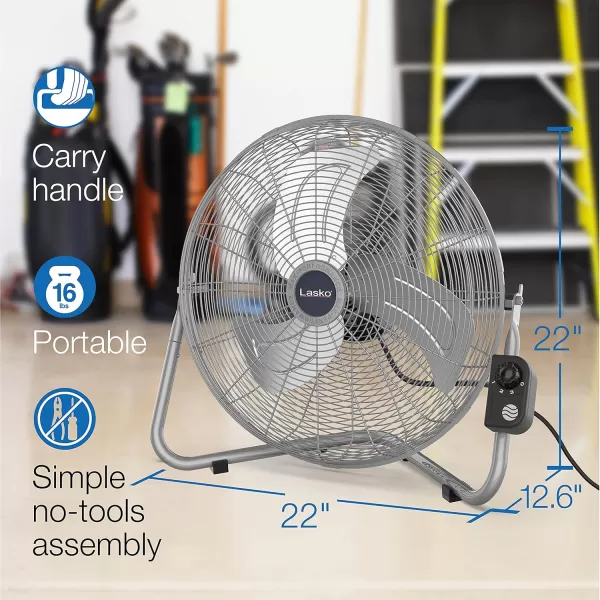 Lasko High Velocity Max Performance Floor Fan with Wall mount Option, 3 Powerful Speeds, Pivoting Fan Head for Home, Garage, Attic, 20", Black, 2265QM