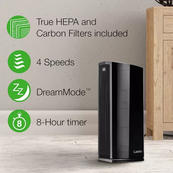Lasko LP200 HEPA Desktop Air Purifier with Timer for a Cleaner,Fresher Home Environment –2-Stage Filtration Removes Smoke, Odors, Pet Dander, Virus Sized Particles,Pollen, 14.75" x 7.3” x 10.3”, White