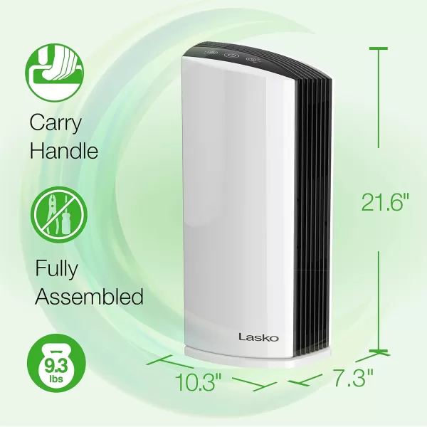 Lasko LP200 HEPA Desktop Air Purifier with Timer for a Cleaner,Fresher Home Environment –2-Stage Filtration Removes Smoke, Odors, Pet Dander, Virus Sized Particles,Pollen, 14.75" x 7.3” x 10.3”, White