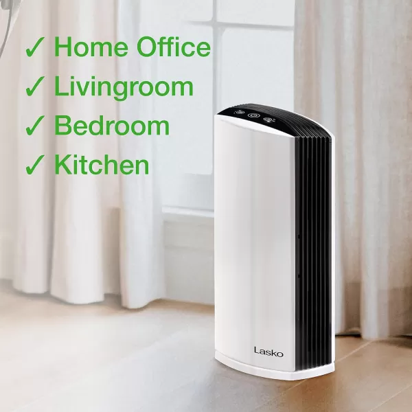 Lasko LP200 HEPA Desktop Air Purifier with Timer for a Cleaner,Fresher Home Environment –2-Stage Filtration Removes Smoke, Odors, Pet Dander, Virus Sized Particles,Pollen, 14.75" x 7.3” x 10.3”, White