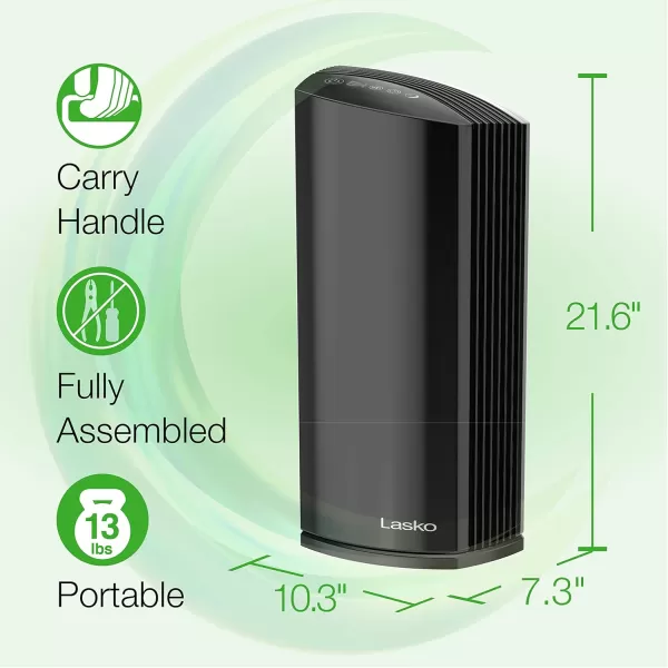 Lasko LP200 HEPA Desktop Air Purifier with Timer for a Cleaner,Fresher Home Environment –2-Stage Filtration Removes Smoke, Odors, Pet Dander, Virus Sized Particles,Pollen, 14.75" x 7.3” x 10.3”, White