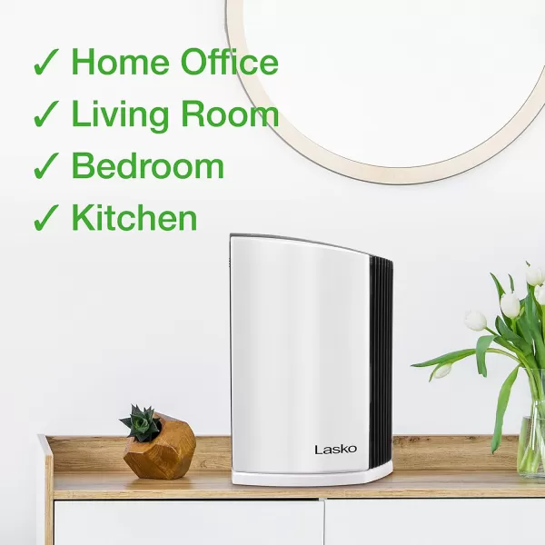 Lasko LP200 HEPA Desktop Air Purifier with Timer for a Cleaner,Fresher Home Environment –2-Stage Filtration Removes Smoke, Odors, Pet Dander, Virus Sized Particles,Pollen, 14.75" x 7.3” x 10.3”, White
