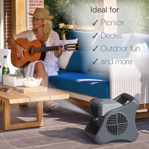 Lasko Misto Outdoor Misting Blower Fan, Ideal for Sports, Camping, Decks &amp; Patios, 3 Speeds, 15", Black, 7050