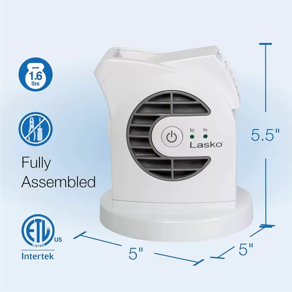 Lasko MyCool D300 Mini USB Desk Fan with 40in. USB Cable and Bonus AC Adapter – Small Quiet Portable Personal 2-Speed Fans for Staying Cool at Home, Work, Office, Dorm, Car, and Travel, White