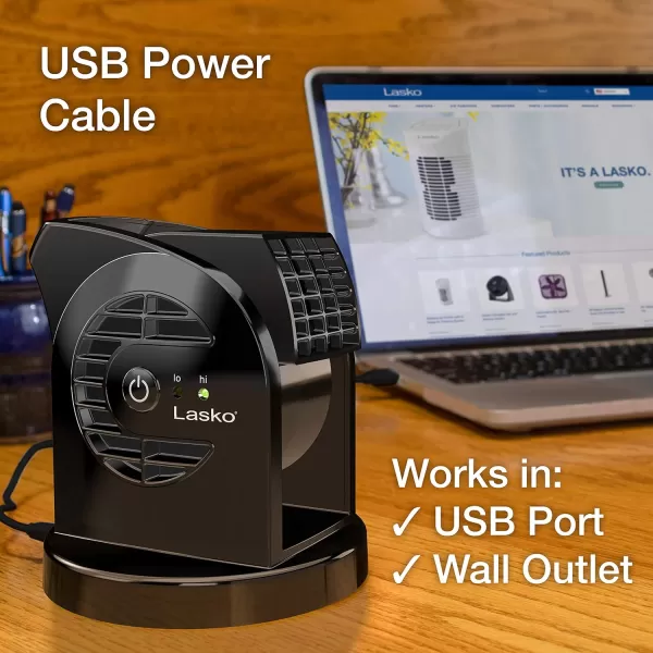 Lasko MyCool D300 Mini USB Desk Fan with 40in. USB Cable and Bonus AC Adapter – Small Quiet Portable Personal 2-Speed Fans for Staying Cool at Home, Work, Office, Dorm, Car, and Travel, White