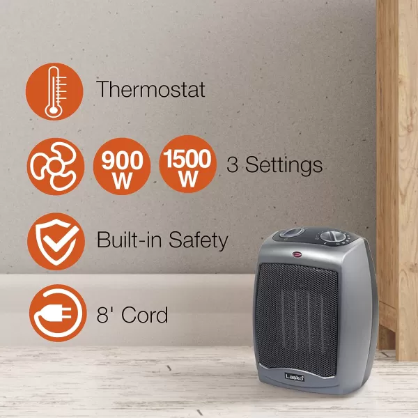 Lasko Oscillating Ceramic Space Heater for Home with Overheat Protection, Thermostat, and 3 Speeds, 15.7 Inches, Black, 1500W, CT16450, Small, 4 Pounds