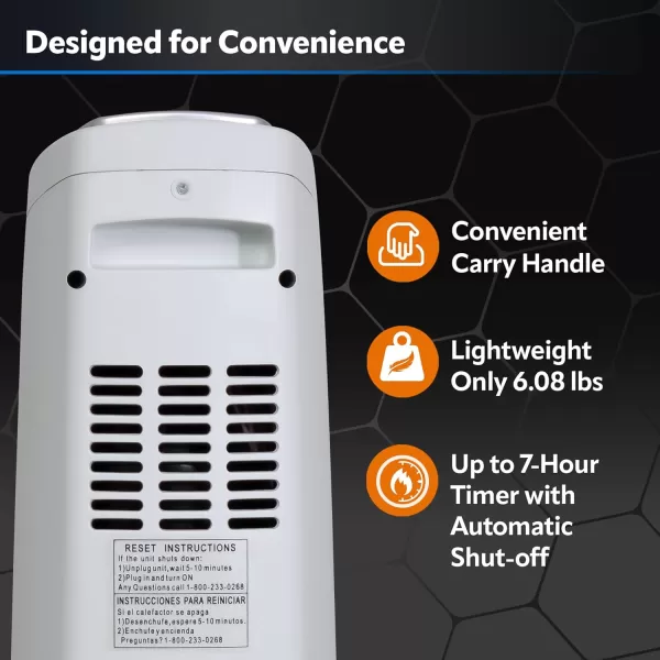 Lasko Oscillating Ceramic Tower Space Heater for Home with Overheat Protection, Timer, 22.5 Inches, Silver, 1500W, 5775, 7.5″L x 7.1″W x 22.75″H
