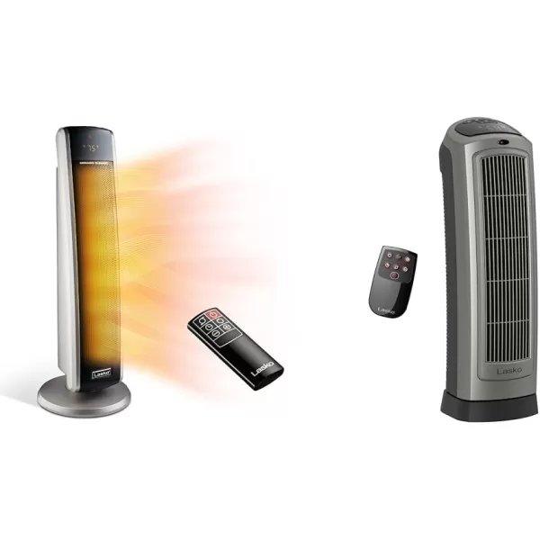 Lasko Oscillating Digital Ceramic Tower Heater for Large Rooms, with Adjustable Thermostat, Timer and Remote Control, 29 Inches, 1500W, Black, 5586