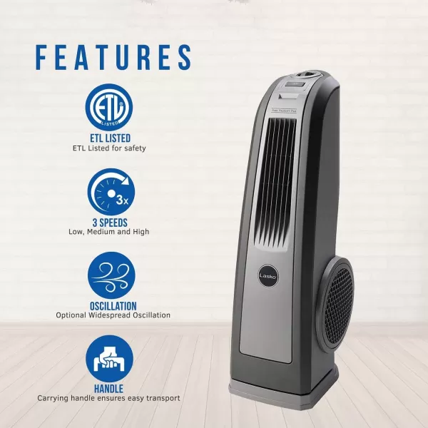 Lasko Oscillating High Velocity Fan, 3 Speeds, Handle, for bedroom, living room and home, 30", Gray, 4924