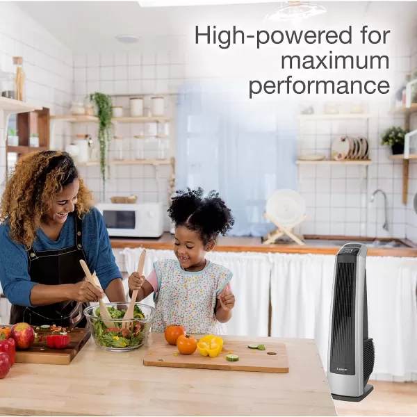 Lasko Oscillating High Velocity Tower Fan, Remote Control, Timer, 3 Powerful Speeds, for Garage, Basement and Gym, 35" Silver and Black, U35115, Large