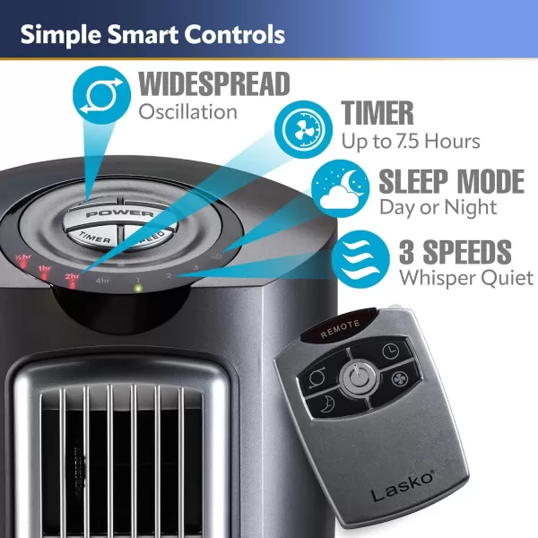 Lasko Oscillating High Velocity Tower Fan, Remote Control, Timer, 3 Powerful Speeds, for Garage, Basement and Gym, 35" Silver and Black, U35115, Large
