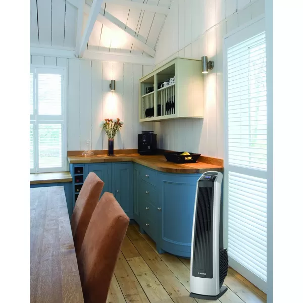 Lasko Oscillating High Velocity Tower Fan, Remote Control, Timer, 3 Powerful Speeds, for Garage, Basement and Gym, 35" Silver and Black, U35115, Large