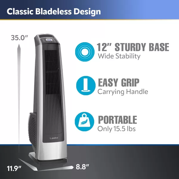 Lasko Oscillating High Velocity Tower Fan, Remote Control, Timer, 3 Powerful Speeds, for Garage, Basement and Gym, 35" Silver and Black, U35115, Large