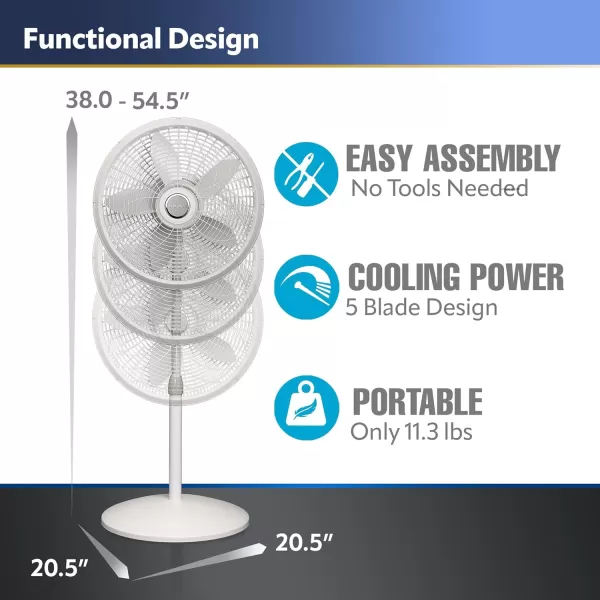 Lasko Oscillating Pedestal Fan, Adjustable Height, 3 Speeds, for Bedroom, Living Room, Home Office and College Dorm Room, 18", Black, 1827
