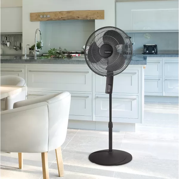 Lasko Oscillating Pedestal Fan, Thermostat, Adjustable Height, Remote Control, Timer, 4 Speeds, for Bedroom, Living Room, Office &amp; Dorm, 16", Black, S16612