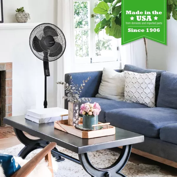 Lasko Oscillating Pedestal Fan, Thermostat, Adjustable Height, Remote Control, Timer, 4 Speeds, for Bedroom, Living Room, Office &amp; Dorm, 16", Black, S16612