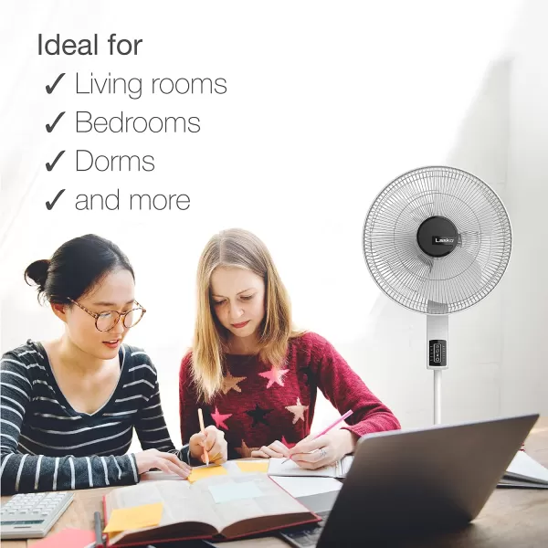 Lasko Oscillating Pedestal Fan, Thermostat, Adjustable Height, Remote Control, Timer, 4 Speeds, for Bedroom, Living Room, Office &amp; Dorm, 16", Black, S16612