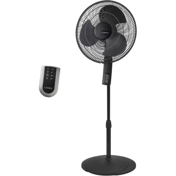 Lasko Oscillating Pedestal Fan, Thermostat, Adjustable Height, Remote Control, Timer, 4 Speeds, for Bedroom, Living Room, Office &amp; Dorm, 16", Black, S16612