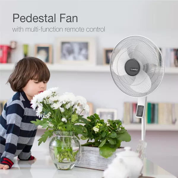 Lasko Oscillating Pedestal Fan, Thermostat, Adjustable Height, Remote Control, Timer, 4 Speeds, for Bedroom, Living Room, Office &amp; Dorm, 16", Black, S16612