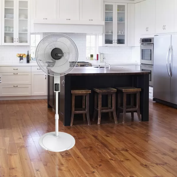 Lasko Oscillating Pedestal Fan, Thermostat, Adjustable Height, Remote Control, Timer, 4 Speeds, for Bedroom, Living Room, Office &amp; Dorm, 16", Black, S16612