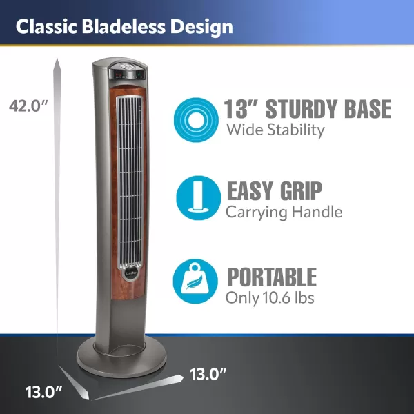 Lasko Oscillating Tower Fan, Quiet Fans with Remote, for Bedroom, Living Room, Office, Tower Fan with Remote, 3-Speed Timer, 42”, Silver T42951