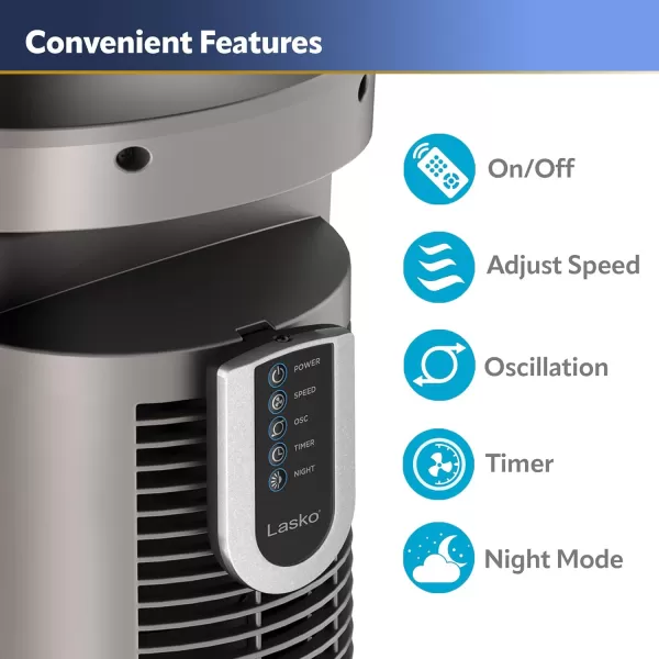 Lasko Oscillating Tower Fan, Quiet Fans with Remote, for Bedroom, Living Room, Office, Tower Fan with Remote, 3-Speed Timer, 42”, Silver T42951