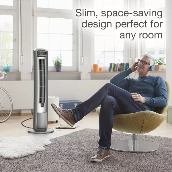 Lasko Oscillating Tower Fan, Remote Control, Ionizer, 3 Speeds, Timer, for Bedroom, Office, Kitchen 42", Black, T42950
