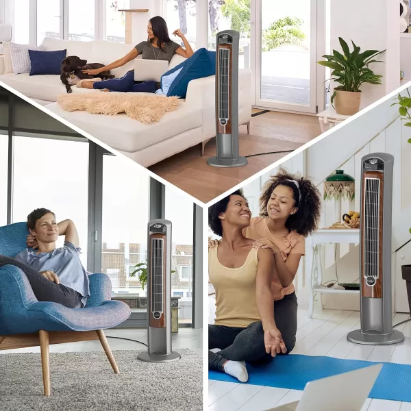 Lasko Oscillating Tower Fan, Remote Control, Ionizer, 3 Speeds, Timer, for Bedroom, Office, Kitchen 42", Black, T42950
