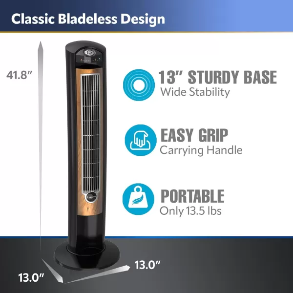 Lasko Oscillating Tower Fan, Remote Control, Ionizer, 3 Speeds, Timer, for Bedroom, Office, Kitchen 42", Black, T42950