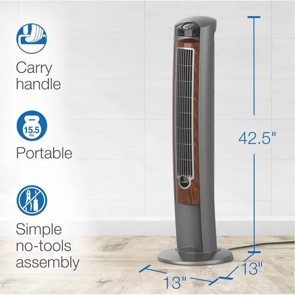 Lasko Oscillating Tower Fan, Remote Control, Ionizer, 3 Speeds, Timer, for Bedroom, Office, Kitchen 42", Black, T42950