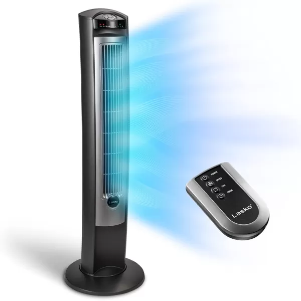 Lasko Oscillating Tower Fan, Remote Control, Ionizer, 3 Speeds, Timer, for Bedroom, Office, Kitchen 42", Black, T42950
