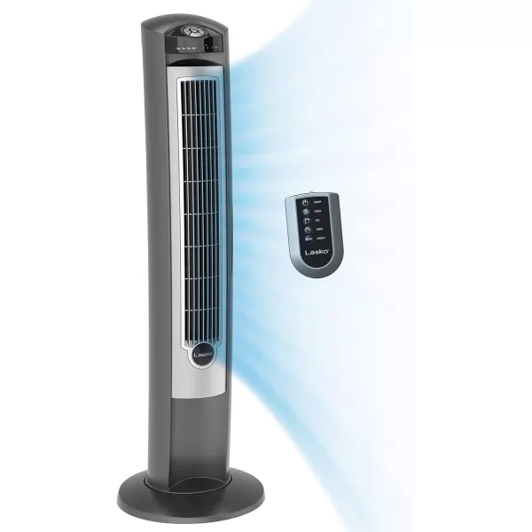 Lasko Oscillating Tower Fan, Remote Control, Ionizer, 3 Speeds, Timer, for Bedroom, Office, Kitchen 42", Black, T42950
