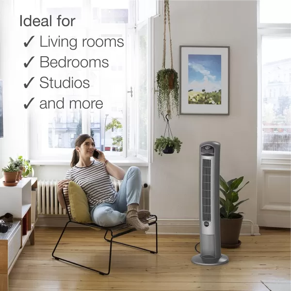 Lasko Oscillating Tower Fan, Remote Control, Ionizer, 3 Speeds, Timer, for Bedroom, Office, Kitchen 42", Black, T42950