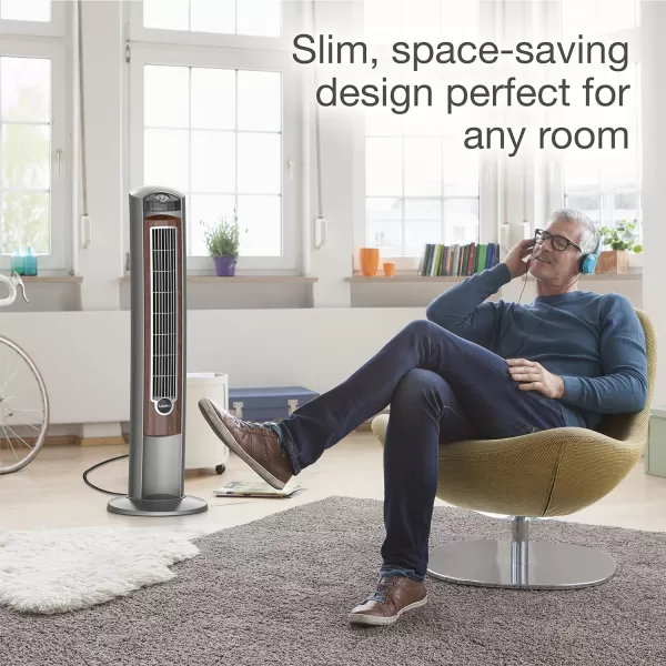 Lasko Oscillating Tower Fan, Remote Control, Ionizer, 3 Speeds, Timer, for Bedroom, Office, Kitchen 42", Black, T42950