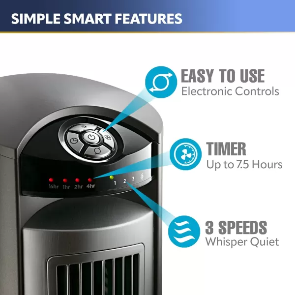 Lasko Oscillating Tower Fan, Remote Control, Ionizer, 3 Speeds, Timer, for Bedroom, Office, Kitchen 42", Black, T42950