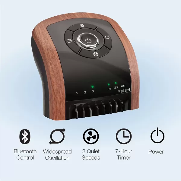 Lasko Oscillating Wind Curve Tower Fan, Bluetooth Technology, 3 Quiet Speeds, for Bedroom, Living Room &amp; Office, 42", Woodgrain, T42905