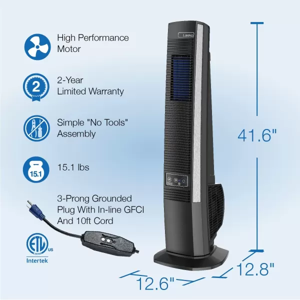 Lasko Outdoor Living Oscillating Tower Fan, for Decks, Patios and Porches, 10 Foot Power Cord, 4 Refreshing Speeds, 42", Grey, YF202