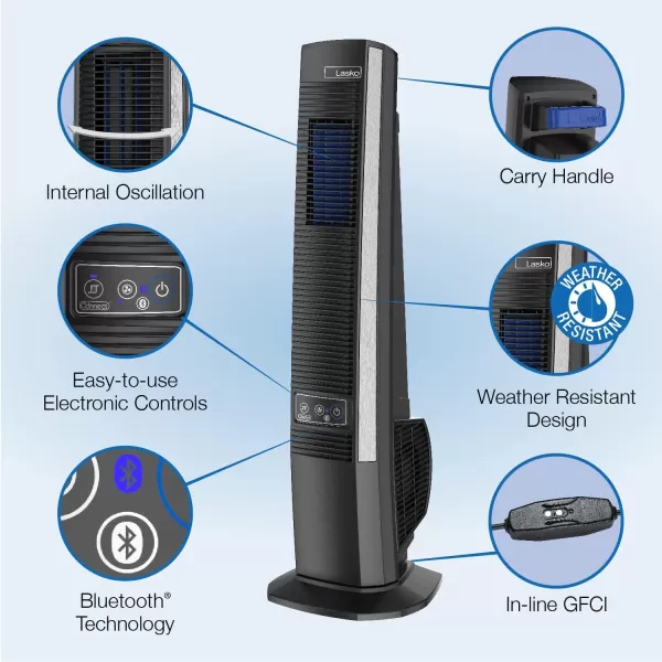 Lasko Outdoor Living Oscillating Tower Fan, for Decks, Patios and Porches, 10 Foot Power Cord, 4 Refreshing Speeds, 42", Grey, YF202