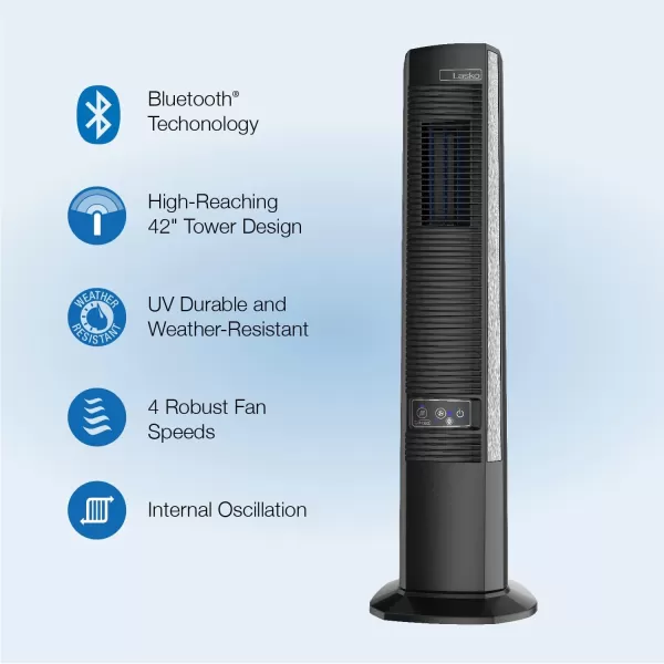 Lasko Outdoor Living Oscillating Tower Fan, for Decks, Patios and Porches, 10 Foot Power Cord, 4 Refreshing Speeds, 42", Grey, YF202