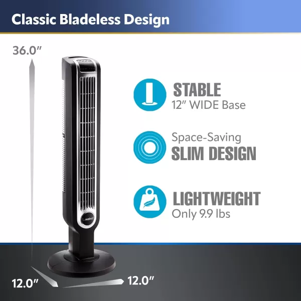 Lasko Portable 36" Oscillating 3-Speed Tower Fan with Remote Control and Timer for Bedroom and Home Office, White, 2510