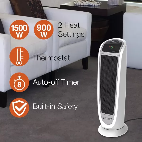 Lasko Portable Electric 1500 Watt Room Oscillating Ceramic Tower Space Heater with Remote, Adjustable Thermostat, Digital Controls, and Timer, Black