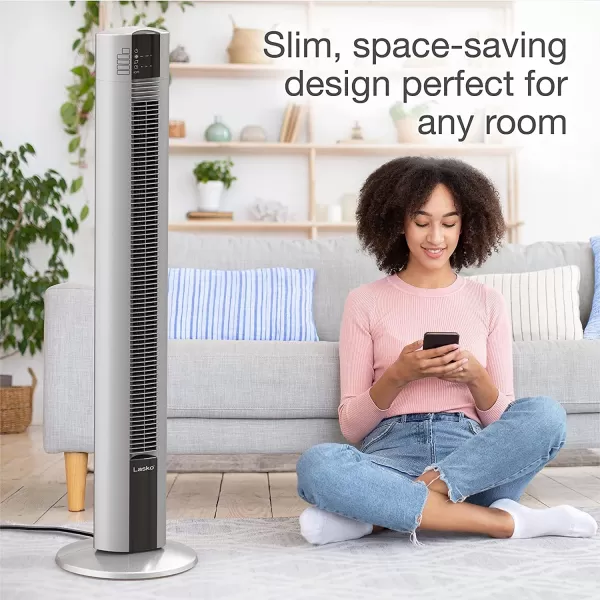 Lasko Portable Electric 48" Oscillating Tower Fan with Fresh Air Ionizer, Timer and Remote Control for Indoor, Bedroom and Home Office Use, Gray T48310